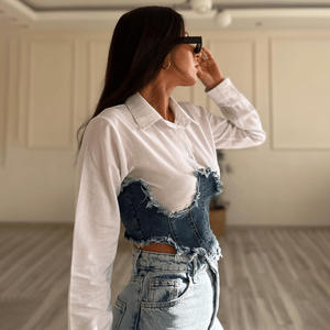 <b>Women's</b> Casual Print <b>Denim</b> <b>Long</b>-Sleeved Blouse Regular Full-Length Cotton Blouse <b>for</b> <b>Women</b> - Product Image 5