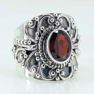 Navya Craft 925 Sterling <b>Silver</b> Handmade <b>Ring</b> Natural <b>Garnet</b> Oval Bezel Set Women's Sizes 4 to 14 US Perfect Gift - Product Image 2