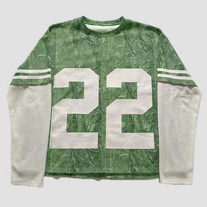 Camiseta de gran tamaño de doble capa 100% algodón lavado ácido estilo Hip Hop manga larga apenado gráfico impreso camiseta 300g - Product Image 5