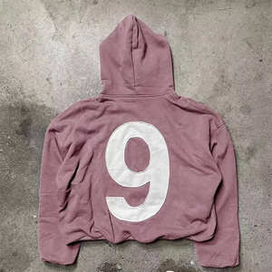 Sweat à capuche en coton éponge lourd imprimé de logo personnalisé sans ficelles Patchwork ourlet brut sweat à capuche court pour hommes - Product Image 2