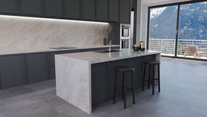 แผ่นควอตซ์พิมพ์ลายเวอร์เด้สำหรับเคาน์เตอร์ครัวและท็อปโต๊ะเครื่องแป้ง หนา 2 ซม. 3 ซม. ขัดเงา หินสำเร็จรูปสำหรับงานก่อสร้าง - Product Image 3