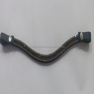 Bande de sourcils de cheval en cuir 12 mm cristal de verre vert foncé et cristaux dorés avec bouton-pression - Product Image 4