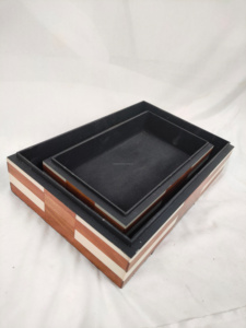 Boîte rectangulaire en bois massif fait main avec incrustations, décoration moderne pour la maison, boîte de rangement pour bijoux, artisanat de table - Product Image 6