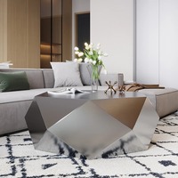 Mesa de Centro Moderna y Ecológica para Sala de Estar, Diseño Nuevo, Personalizable, con Espejo y Detalles de Diamantes Metálicos, M.R.