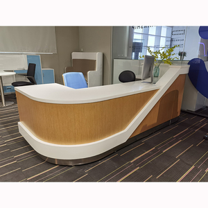 Mostrador de Recepción en Forma de L, Moderno, con Chapa de Madera Natural Blanca, Panel Superior de MDF, Personalizable para Oficina Comercial - Product Image 3