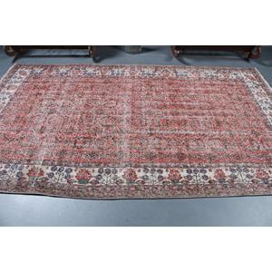 Tapis turc vintage, grand tapis de 5,2 x 9,2 pieds, tapis à motifs floraux rouges - Product Image 3