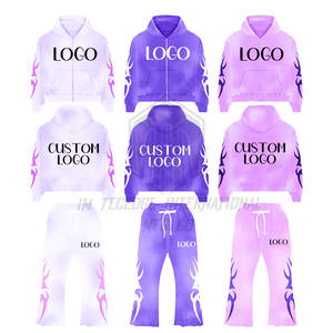 Logo personnalisé coupe normale impression zip lavage acide évasé pantalon de survêtement et sweat à capuche ensemble survêtement de haute qualité pour hommes - Product Image 5