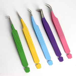 Pinzas para Pestañas de Fibra con Agarre en Forma de Corazón, Acero Inoxidable, Duraderas, Precisión, 10 mm de Longitud, Mango en Forma de Corazón Rosa y Amarillo, Extensión de Pestañas - Product Image 1