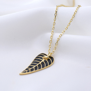 Collar con Diseño de Hoja en Esmalte Negro, Hecho a Mano en Turquía, Joyería de Plata de Ley 925 al por Mayor - Product Image 6