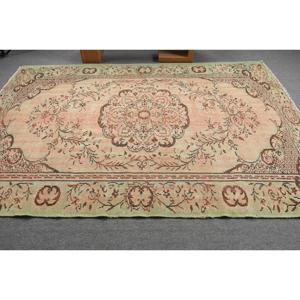 Tapis turc vintage, grand tapis de 6,1 x 9,1 pieds, tapis brun et vert à bords contrastés - Product Image 3