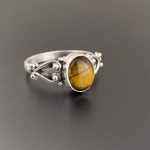 Bague faite à la main avec pierre précieuse naturelle oeil de tigre bijoux en argent sterling 925 massif estampillé diamant taille ovale pour les mariages - Product Image 2