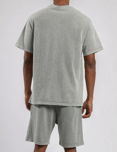 Ensembles de shorts baggy surdimensionnés pour hommes 100% coton deux pièces hauts à manches courtes t-shirt de jogging lavé respirant hauts pour garçons - Product Image 2