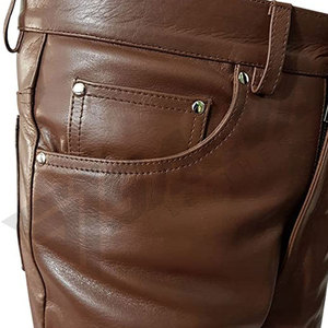 Pantalones de Cuero Marrón para Hombre, Corte Recto, Casuales, con Presillas para Cinturón, Ropa de Trabajo - Product Image 5
