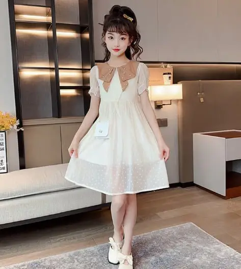 Korean Style Clothes Pearl Top Selling Product 2023 Whole Sale Summer New Style Dresses For Girls 3-5 Years