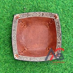 Plateau en cuir usiné bols en cuir véritable occidental pour la décoration intérieure Collection d'articles ménagers décoratifs fabriqués à la main décoration élégante - Product Image 1