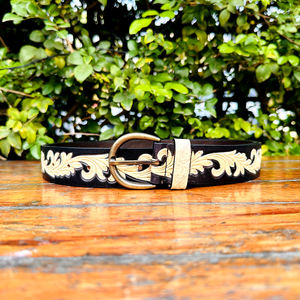 Distress Western Hand Floral <b>Tooling</b> and Carving Men and Women <b>Leather</b> Belt New Western Craving <b>Leather</b> Belt Party Wear Belt - Product Image 3
