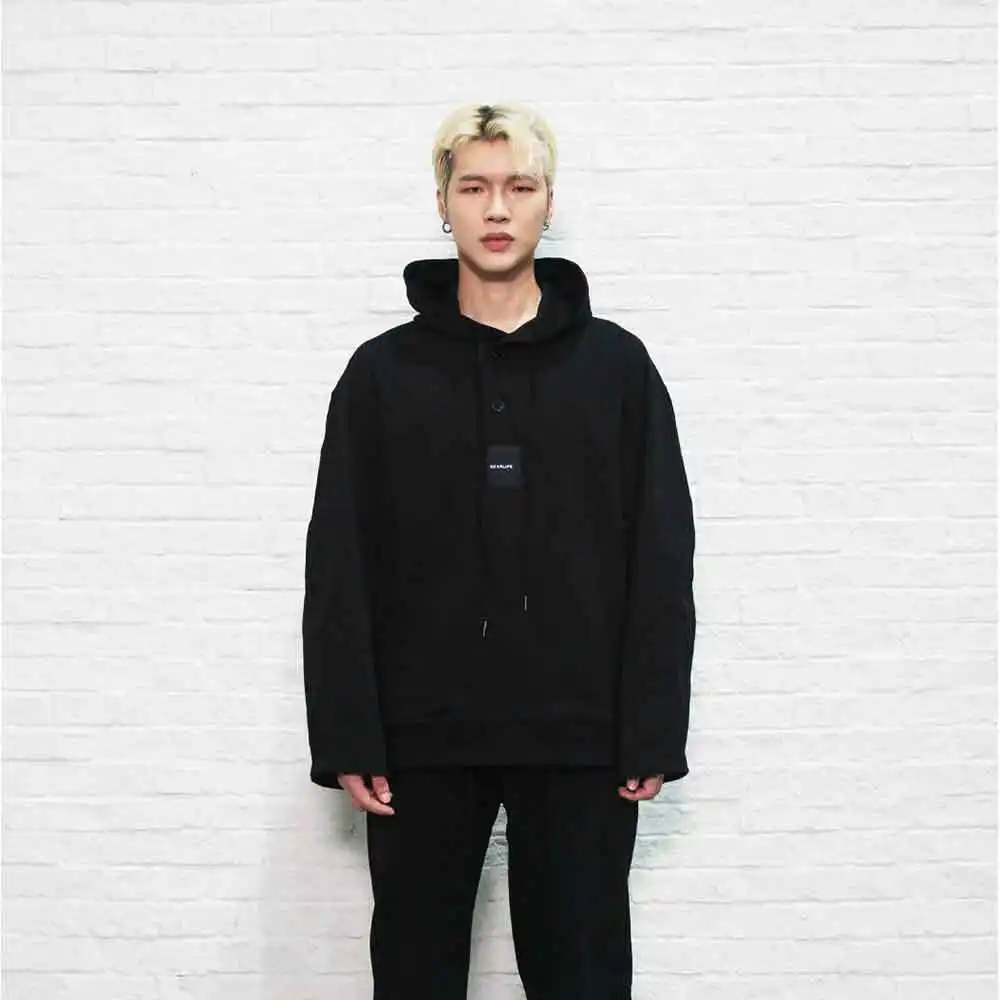 韓国のファッション服DEARLIFE OVERFIT LONG SLEEVE HOOHED T SHIRT BLACK XL by Lotte Duty Free