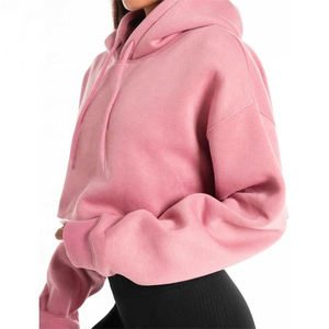 Sudadera Corta con Capucha para Mujer, Sudadera de Manga Larga para Gimnasio, Ropa Deportiva de Felpa Suave, Camisetas Deportivas con Bolsillos con Cremallera - Product Image 2
