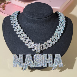 Collar Hip Hop con Colgante de Nombre Personalizado con Diamantes de Imitación VVS Moissanite y Cadena Cubana de Plata 925 - Product Image 1