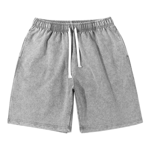 Custom Cordón Lavado ácido Vintage Plain French Terry Cotton Fleece Jogger Deportes Pantalones cortos para hombre Custom Cotton Baggy Sweat Shorts - Product Image 4