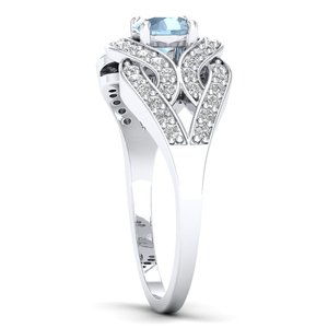 REYES Bagues en or blanc 14 carats taille ronde 0.5 carats avec aigue-marine et pierres précieuses Bague de promesse de mariage en moissanite scintillante pour femme - Product Image 3