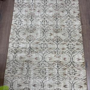 Vintage Turkish Rug 2.6x6.6 ft Gray <b>Brown</b> Southwestern <b>Wool</b> Patchwork Rug with Eco-Friendly Latex Backing - Product Image 3
