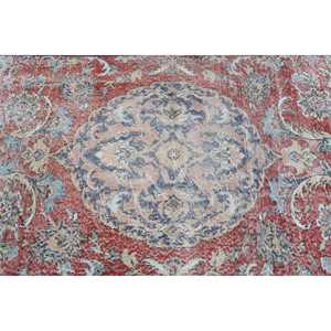 Vintage Rug 3.1x6.4 ft, <b>Red</b> Blue Solid <b>Wool</b> Turkish Rug - Product Image 5