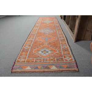Tapis en laine turque orange et violet vintage 28 'X 114' tapis plat tissé spacieux avec support en latex pour décorations de salon - Product Image 2