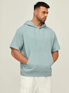 Sudadera con capucha de mezcla de algodón para hombre, fabricantes de ropa, logotipo personalizado, Sudadera con capucha de manga corta de gran tamaño unisex, sudaderas con capucha para hombre - Product Image 3