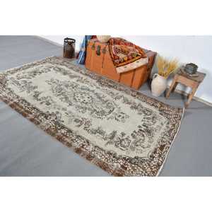 4.7x7.9 ft Rug, Turkish Vintage Rug, <b>Brown</b> Gray Animal Print <b>Wool</b> Rug - Product Image 3
