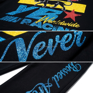 Sweat-shirt décontracté pour homme Young Blood Racing, à fermeture éclair sur le devant, imprimé, en polyester noir, avec logo panthère et manches bleues - Product Image 4