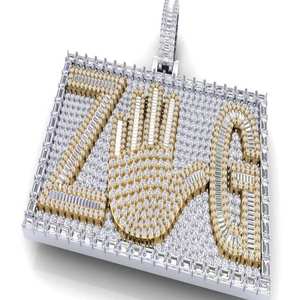 VVS Moissanite 56 Carat Rond & Baguette Cut Pendentif Plaqué Or Fine Hip Hop Style Glacé Unisexe Argent Sterling 925 - Product Image 5