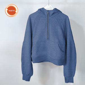 Sudadera con Capucha de Felpa para Mujer, Estilo Informal, Media Cremallera, para Yoga, Deporte, Fitness, Otoño e Invierno - Product Image 4