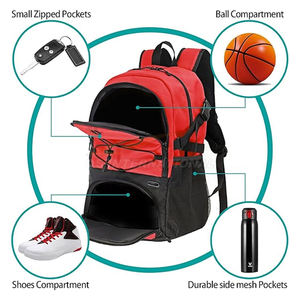 Sac à dos de basket-ball tout-en-un avec porte-ballon séparé, compartiment à chaussures ventilé et poche d'hydratation pour les athlètes - Product Image 4