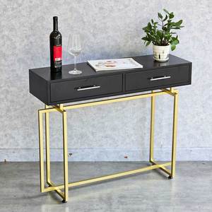Mesa Consola de 100x30x81cm con Cajones, Madera de Caucho y Estructura de Hierro CST074 - Para Abrigos de Mujer - Product Image 3
