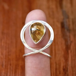 Golden Rutile <b>Ring</b> 925 Sterling Silver Pear Gemstone <b>Statement</b> Wire Wraparound Handmade Designer <b>Ring</b> Gift for Her - Product Image 1