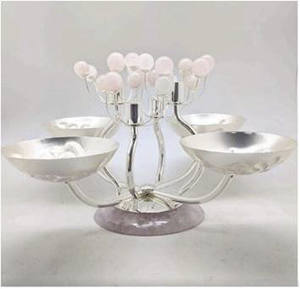 ชามเสิร์ฟช็อกโกแลต4ส่วนพร้อมฐานเรซินสำหรับบ้านโรงแรมและร้านอาหารชามเสิร์ฟพร้อมลูกบอลเรซินสีเงิน - Product Image 1