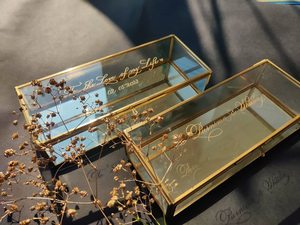 Brass and Glass Decorative Jewelry Storage Gold Color <b>Long</b> <b>Box</b> - Product Image 3