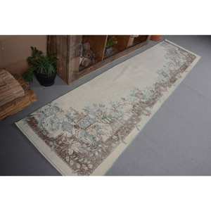 Tapis plat tissé en laine turque vintage 2.6x10.5ft motif patchwork beige-marron pour décorations de salon couloir utiliser du latex - Product Image 5