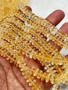 Quartz Citrine Jaune Naturel Coupe Allemande En Forme De Disque À Facettes Rondelle Perles Taille 7 À 8mm Pouces Strand - Product Image 3