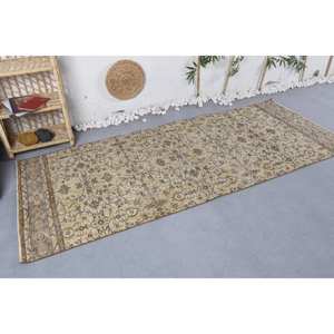 Classique Beige Marron Floral Vintage Turc Laine Tapis À La Main 3.4X8.3 Rectangulaire Table D'appoint Patchwork Latex Couloir - Product Image 2