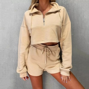 GAF Women's Cropped Sweatshirts Half Zip up Crop Hoodies Women Loose Grey Pullovers Female Crop <b>Tops</b> - Product Image 5