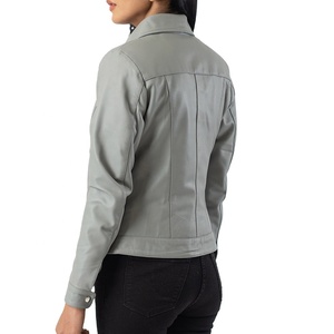 Automne hiver gris charbon de bois 2024 doublure en fourrure vestes en cuir femmes à manches longues épais chaud en cuir veste femmes porter - Product Image 6