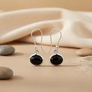 Pendientes de Plata de Ley 925 con Ónix Negro para Mujer, Accesorio de Moda - Product Image 1