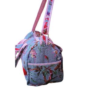 Grand sac polochon vintage en coton matelassé pour week-end fourre-tout bagage sac de voyage à bandoulière écologique pour femmes sac à imprimé bloc - Product Image 2