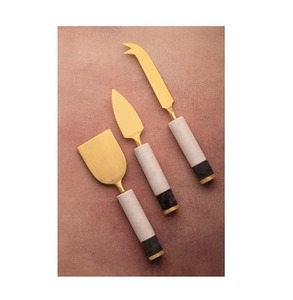 Haute qualité en acier inoxydable Mini taille 3 pièces trancheuse à fromage coupe-beurre couteau à Pizza ensemble de serveur manche en marbre pour une utilisation en fête - Product Image 6