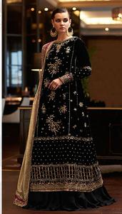 Salwar Kameez en velours brodé avec pantalon Santoon et broderie exquise Dupatta sur les trois pièces - Product Image 3