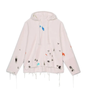 Sweat à capuche court hommes fabricant OEM 100% coton bord coupé ourlet brut impression bouffante sweat à capuche homme personnalisé - Product Image 3