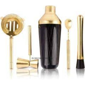 Superior Quality Metal High Grade Gold Plated Cocktail Shaker <b>Trays</b> 3 Compartment Bowl And <b>Ice</b> Bucket Barware Set From India - Product Image 4