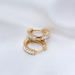 Cubic Zircon Stone Baguette <b>Hoop</b> Design <b>Earrings</b> Handcrafted Turkish Wholesale 925 <b>Sterling</b> <b>Silver</b> Jewelry - Product Image 3